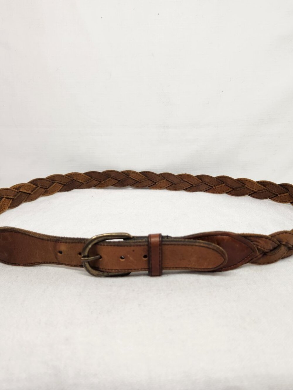 Vintage Mens 34 Brown Weaved Leather Belt